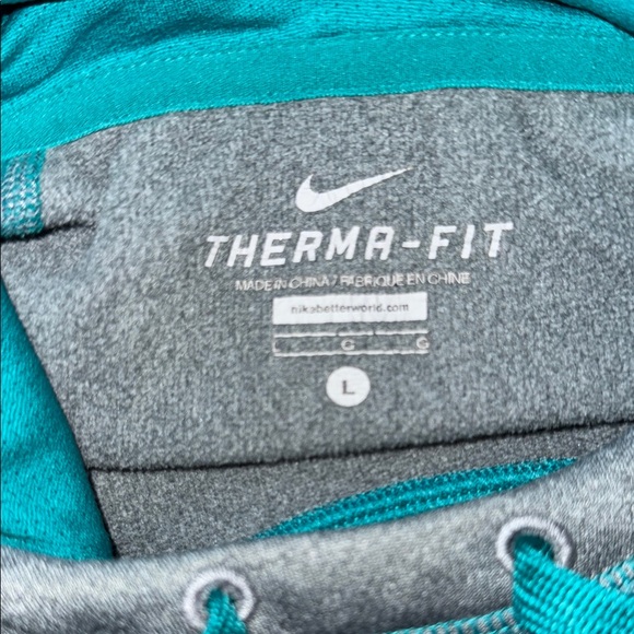 Nike Size Large Hoodie- Therma-Fit Grey with Teal Sleeves & Hood Green ‘DO IT.’ - Picture 7 of 10